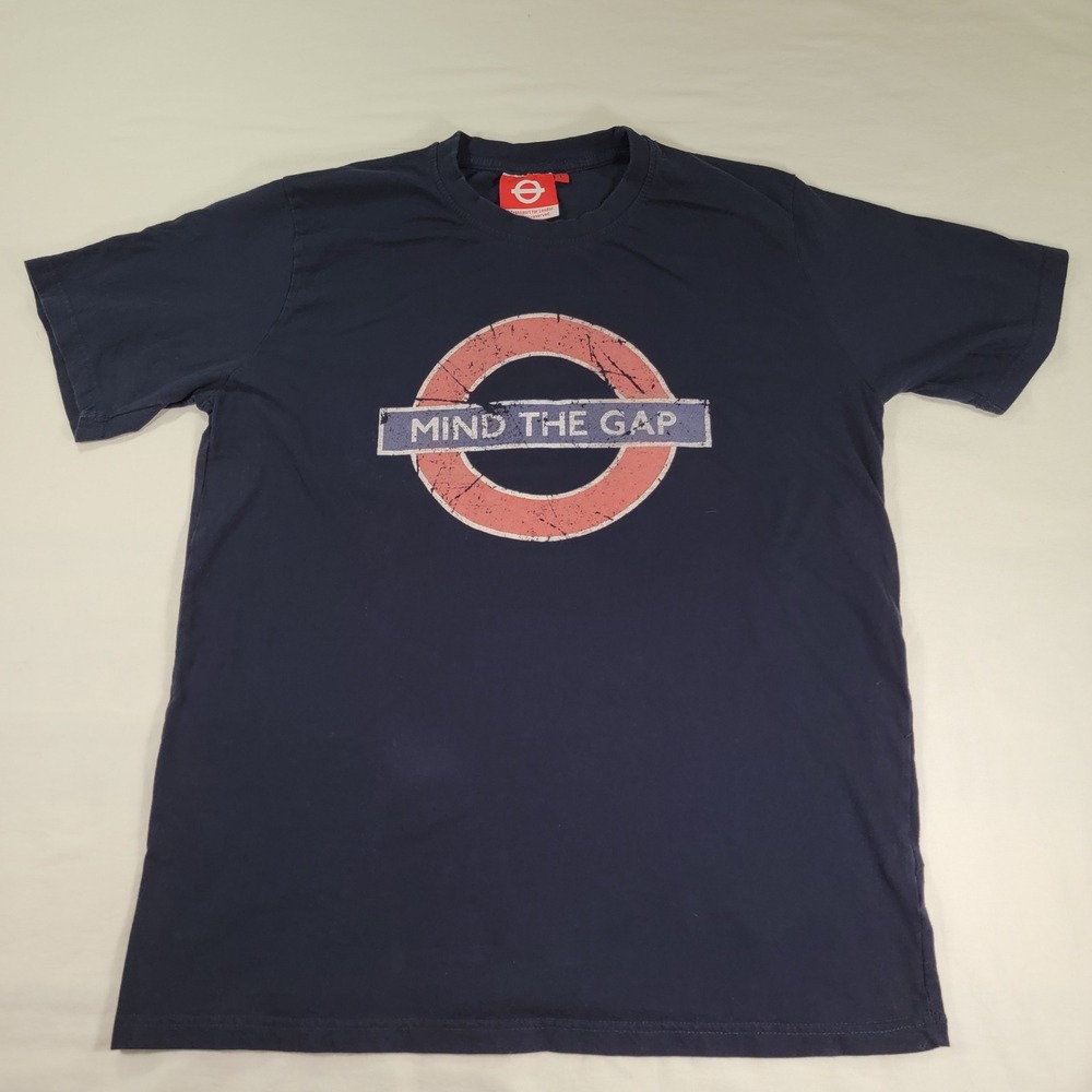 GWCC London Underground Mind The Gap Navy Blue Graphic T-Shirt Mens Large